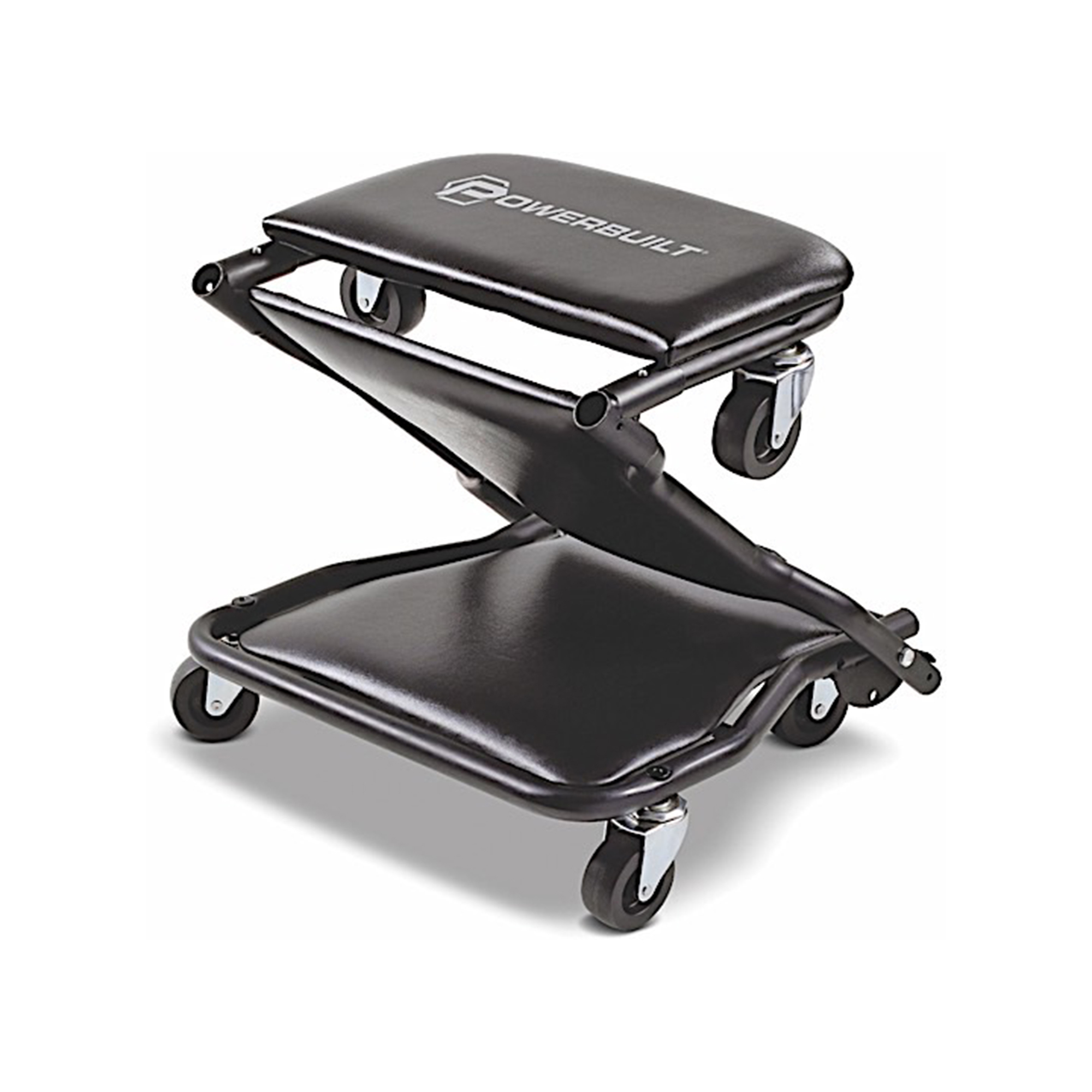 Powerbuilt Triplex Floor Creeper Seat — 42in., 3-in-1 Creeper, Rolling Seat & Z-Creeper, Steel Frame, Padded Cushions, Model# PBT620469